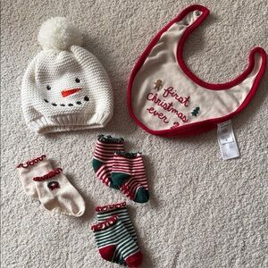 Carter's Festive Christmas Socks, Bib and Hat set